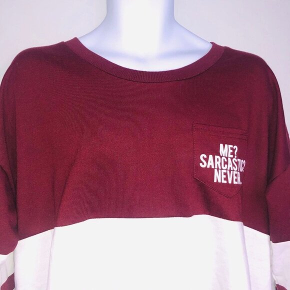 Womens XL Top Me Sarcastic Never Maroon White Long Sleeve New - Picture 5 of 6